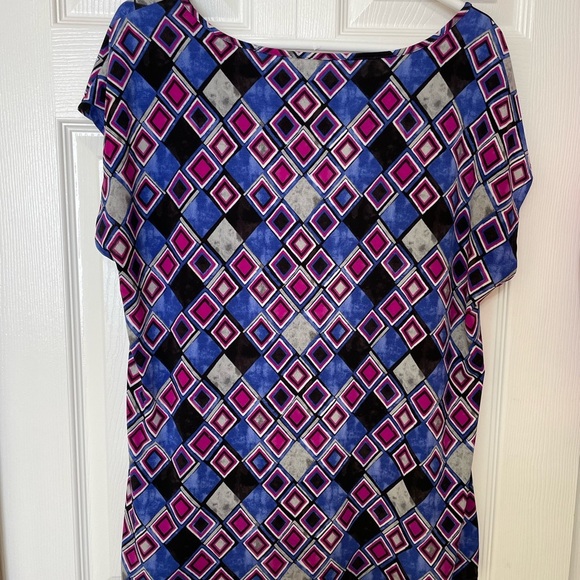 Lane Bryant Blue and Pink Blouse with Elegant Design - Picture 2 of 8